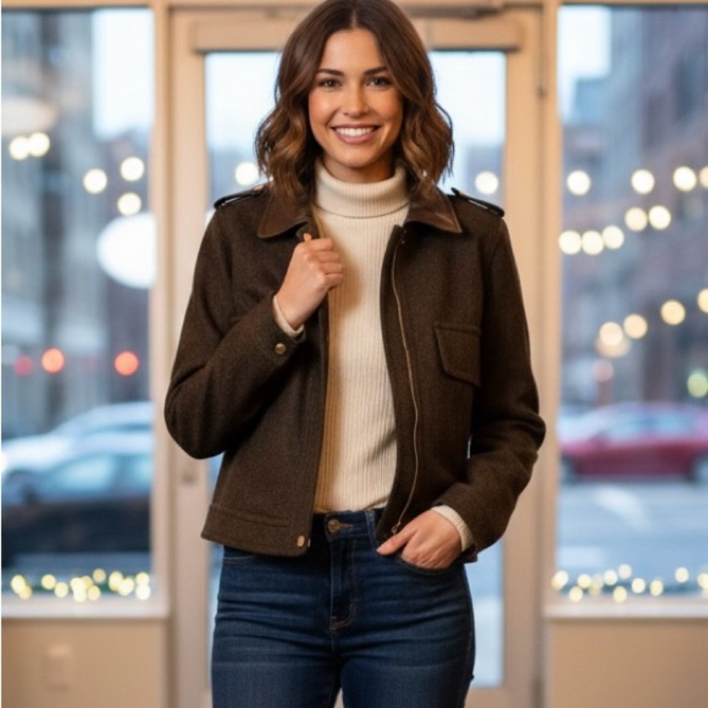 Joie Women's Brown Cropped Bomber Jacket, Size XS